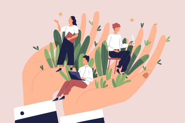 hands holding employees illustration