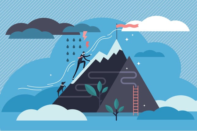 man climbing mountain illustration