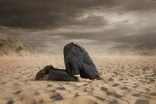 business man with head in sand